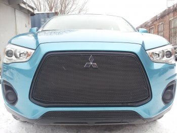 3 679 р. Защитная сетка в бампер (низ, ячейка 4х10 мм) Alfeco Премиум Mitsubishi ASX 1-ый рестайлинг (2013-2016) (Чёрная)  с доставкой в г. Королёв. Увеличить фотографию 3