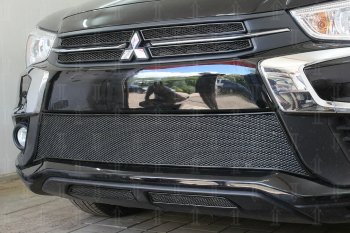 4 999 р. Защитная сетка в бампер (середина, ячейка 4х10 мм) Alfeco Премиум Mitsubishi ASX 2-ой рестайлинг (2017-2020) (Чёрная)  с доставкой в г. Королёв. Увеличить фотографию 2