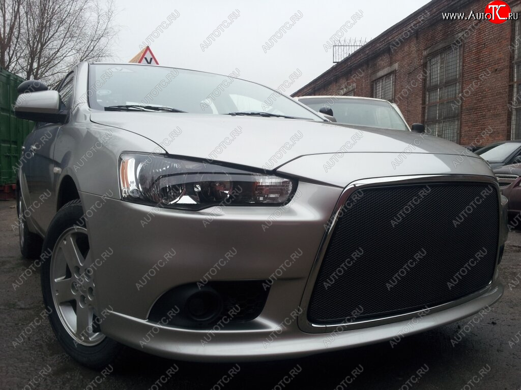 5 999 р. Защитная сетка в бампер (ячейка 3х7 мм) Alfeco Стандарт Mitsubishi Lancer 10 CY седан рестайлинг (2011-2017) (Чёрная)  с доставкой в г. Королёв