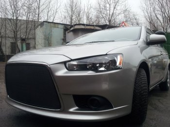 5 999 р. Защитная сетка в бампер (ячейка 3х7 мм) Alfeco Стандарт Mitsubishi Lancer 10 CY седан рестайлинг (2011-2017) (Чёрная)  с доставкой в г. Королёв. Увеличить фотографию 3