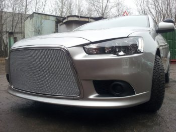 5 999 р. Защитная сетка в бампер (ячейка 3х7 мм) Alfeco Стандарт Mitsubishi Lancer 10 седан рестайлинг (2011-2017) (Хром)  с доставкой в г. Королёв. Увеличить фотографию 2