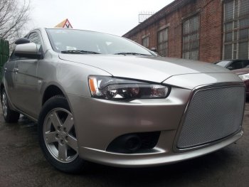 5 999 р. Защитная сетка в бампер (ячейка 3х7 мм) Alfeco Стандарт Mitsubishi Lancer 10 седан рестайлинг (2011-2017) (Хром)  с доставкой в г. Королёв. Увеличить фотографию 3