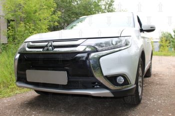 10 399 р. Защитная сетка в бампер (3 части, ячейка 4х10 мм) Alfeco Премиум Mitsubishi Outlander GF 2-ой рестайлинг (2015-2018) (Чёрная)  с доставкой в г. Королёв. Увеличить фотографию 2