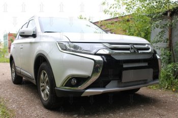 8 999 р. Защитная сетка в бампер (3 части, ячейка 4х10 мм) Alfeco Премиум Mitsubishi Outlander GF 2-ой рестайлинг (2015-2018) (Хром)  с доставкой в г. Королёв. Увеличить фотографию 2