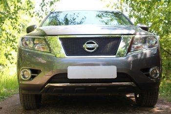 Защитная сетка в бампер (верх, ячейка 4х10 мм) Стрелка11 Премиум Nissan Pathfinder R52 дорестайлинг (2012-2017) ()