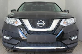 Защитная сетка в бампер (середина, ячейка 4х10 мм) Стрелка11 Премиум Nissan X-trail 3 T32 рестайлинг (2017-2022)  (Чёрная)