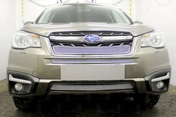 Защитная сетка в бампер (верх, ячейка 4х10 мм) Стрелка11 Премиум Subaru Forester SJ рестайлинг (2016-2019)  (Хром)