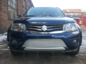 Защитная сетка в бампер (низ, ячейка 4х10 мм) Стрелка11 Премиум Suzuki Grand Vitara JT 5 дверей 2-ой рестайлинг (2012-2016)  (Хром)