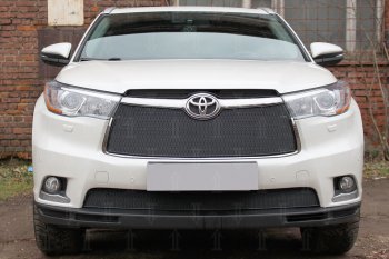 Защитная сетка в бампер (низ, ячейка 4х10 мм) Стрелка11 Премиум Toyota Highlander XU50 дорестайлинг (2013-2017)  (Чёрная)