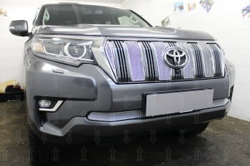 4 499 р. Защитная сетка в бампер (низ, ячейка 4х10 мм) Стрелка11 Премиум Toyota Land Cruiser Prado J150 2-ой рестайлинг (2017-2020) (Хром)  с доставкой в г. Королёв. Увеличить фотографию 2