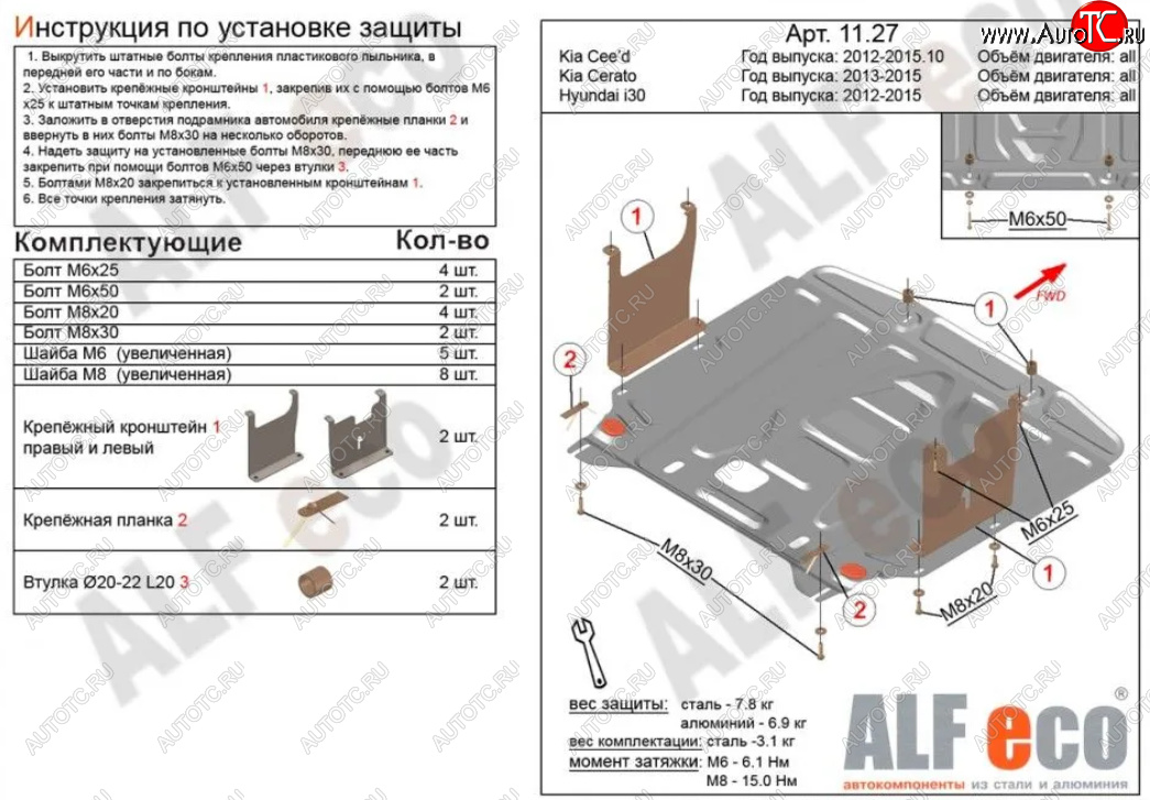 5 849 р. Защита картера двигателя и КПП Alfeco KIA Cerato 3 YD дорестайлинг седан (2013-2016) (Сталь 2 мм)  с доставкой в г. Королёв