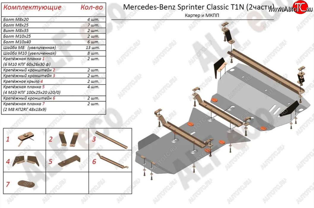 15 899 р. Защита картера двигателя и МКПП (V-2,1 CDI, 2 части) ALFECO Mercedes-Benz Sprinter W905 рестайлинг (2000-2006) (Алюминий 3 мм)  с доставкой в г. Королёв