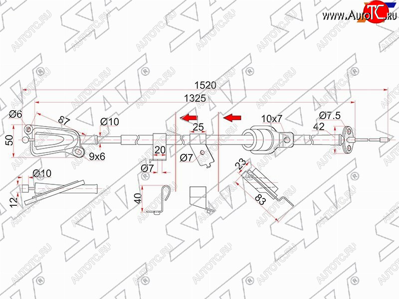 1 739 р. Трос ручника RH 2WD SAT  Nissan Wingroad  2 Y11 (1999-2005) дорестайлинг универсал, рестайлинг универсал (-Antiskid)  с доставкой в г. Королёв