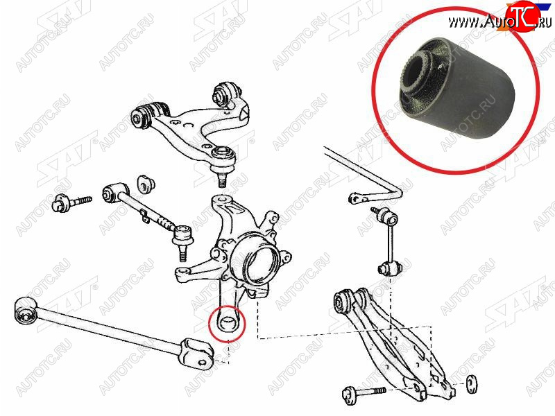 369 р. Сайлентблок Toyota Crown 99-08  Mark II (X110) 00-04  RAV4 (XA30,XA40) 05-19  Lexus GS 97-04  IS SAT ST-42305-51010F  с доставкой в г. Королёв