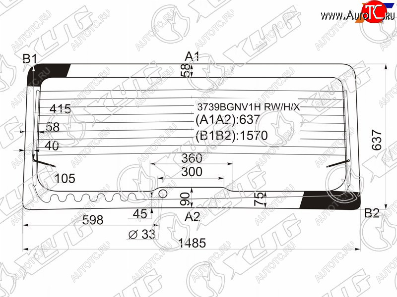 9 499 р. Стекло заднее (Цвет зеленый Обогрев) Ford Transit 00-14 XYG 3739BGNV1H RW/H/X  с доставкой в г. Королёв