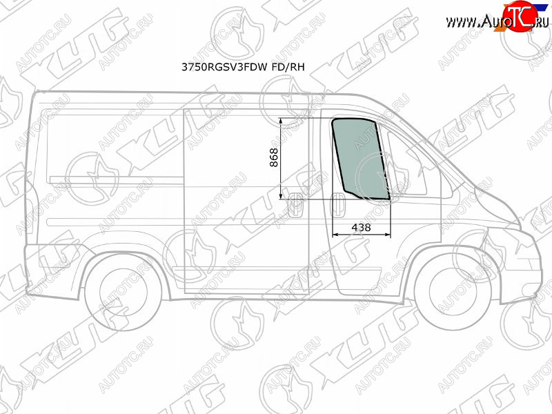 2 699 р. Стекло боковое опускное (Спереди Справа Цвет зеленый) Peugeot Boxer 06-  Citroen Jumper 06-  Fia XYG 3750RGSV3FDW FD/RH  с доставкой в г. Королёв