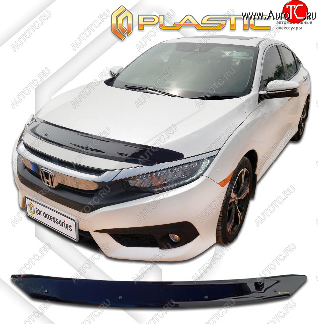 1 899 р. Дефлектор капота (Япония) CA-Plastic  Honda Civic  FK7 (2017-2019) хэтчбэк 5 дв. дорестайлинг (classic черный, без надписи)  с доставкой в г. Королёв