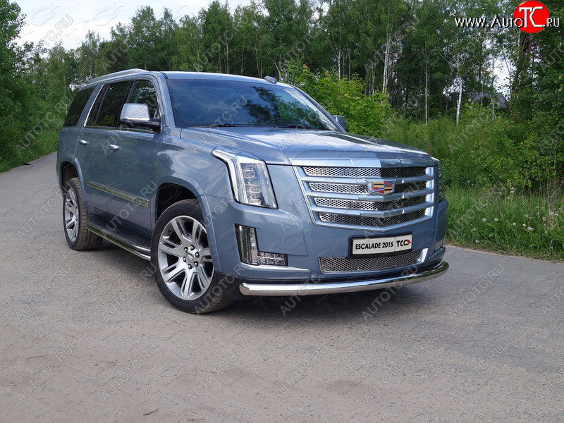 24 949 р. Защита переднего бампера нижняя 76,1 мм ТСС Тюнинг  Cadillac Escalade  GMTK2 джип 5 дв. (2015-2020) короткая база (нержавейка)  с доставкой в г. Королёв