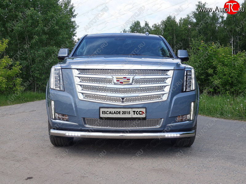 40 999 р. Защита переднего бампера нижняя с ДХО 76,1 мм ТСС Тюнинг  Cadillac Escalade  GMTK2 джип 5 дв. (2015-2020) короткая база (нержавейка)  с доставкой в г. Королёв