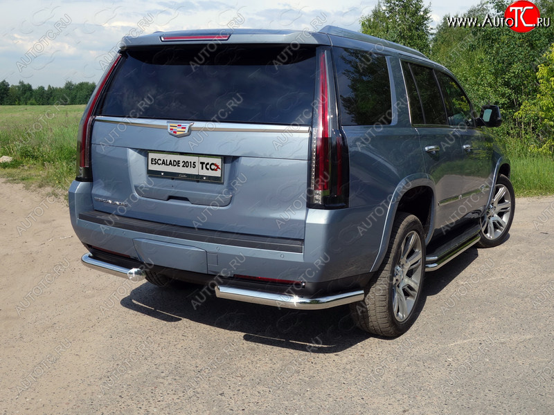 21 799 р. Защита задняя (уголки, нержавейка 76,1 мм) ТСС Тюнинг  Cadillac Escalade  GMTK2 джип 5 дв. (2015-2020) короткая база  с доставкой в г. Королёв