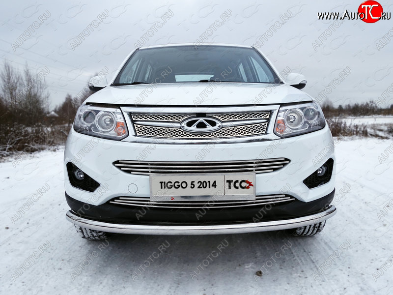 4 649 р. Нижняя декоративная вставка в бампер ТСС Тюнинг  Chery Tiggo 5  (T21) (2014-2017) дорестайлинг (d 12 мм)  с доставкой в г. Королёв