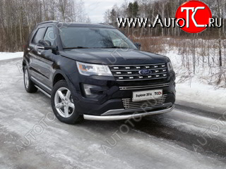 21 799 р. Защита переднего бампера нижняя 76,1 мм ТСС Тюнинг Ford Explorer U502 1-ый рестайлинг, 5 дв. (2015-2018) (нержавейка)  с доставкой в г. Королёв