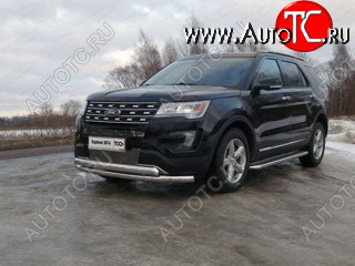 29 599 р. Защита передняя нижняя двойная 76,1*75 мм ТСС Тюнинг Ford Explorer U502 1-ый рестайлинг, 5 дв. (2015-2018) (нержавейка)  с доставкой в г. Королёв