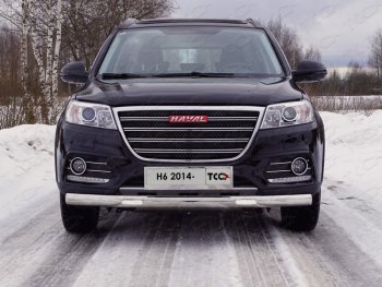 Защита передняя нижняя овальная с ДХО 75х42 мм ТСС Тюнинг Haval H6 (2013-2020)  (нержавейка)