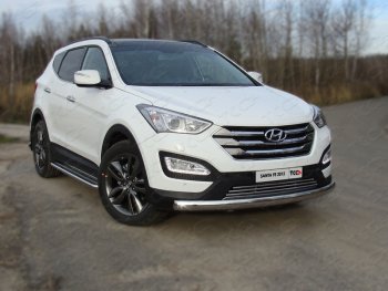 Защита переднего бампера овальная длинная 75х42 мм ТСС тюнинг Hyundai Santa Fe DM дорестайлинг (2012-2016)  (нержавейка)