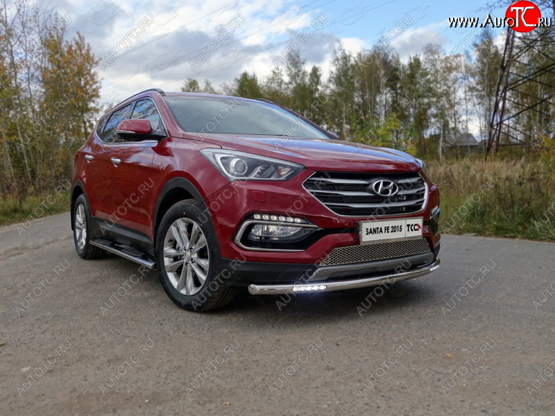 36 999 р. Защита переднего бампера нижняя с ДХО 60,3 мм ТСС Тюнинг  Hyundai Santa Fe  DM (2015-2019) рестайлинг (нержавейка)  с доставкой в г. Королёв