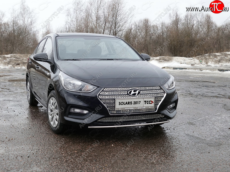 6 099 р. Защита переднего бампера нижняя 25 мм ТСС Тюнинг Hyundai Solaris HCR седан дорестайлинг (2017-2020) (нержавейка)  с доставкой в г. Королёв