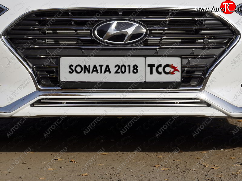 4 649 р. Нижняя декоративная вставка в бампер ТСС Тюнинг  Hyundai Sonata  LF (2017-2019) рестайлинг (d 12 мм)  с доставкой в г. Королёв