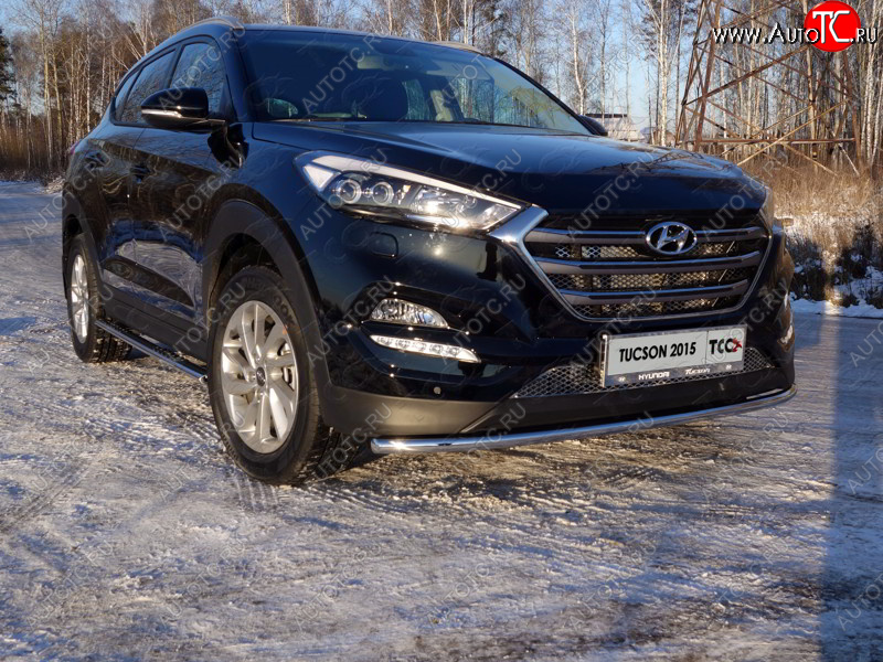 16 899 р. Защита переднего бампера нижняя d42,4 мм ТСС Тюнинг  Hyundai Tucson  TL (2015-2018) дорестайлинг (нержавейка)  с доставкой в г. Королёв