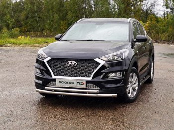 Защита переднего бампера нижняя двойная 60,3*42,4 ммТСС Тюнинг Hyundai Tucson TL рестайлинг (2018-2021)  (нержавейка)