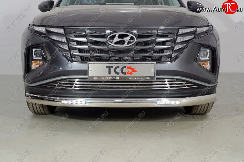 43 699 р. Защита передняя нижняя овальная с ДХО 75х42 мм ТСС Тюнинг Hyundai Tucson NX4 (2020-2022) (нержавейка)  с доставкой в г. Королёв