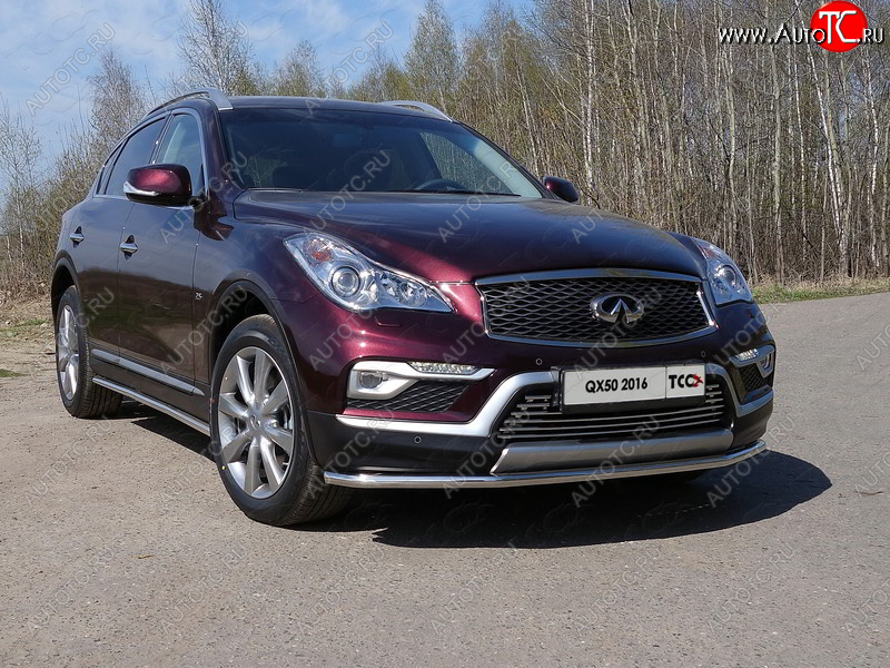 19 999 р. Защита переднего бампера нижняя d42,4 мм ТСС Тюнинг  INFINITI Qx50  J50 (2015-2018) рестайлинг (нержавейка)  с доставкой в г. Королёв