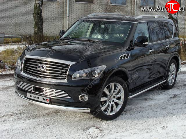 28 999 р. Защита переднего бампера нижняя 75*42 мм ТСС Тюнинг INFINITI QX56 Z62 (2010-2013) (нержавейка)  с доставкой в г. Королёв