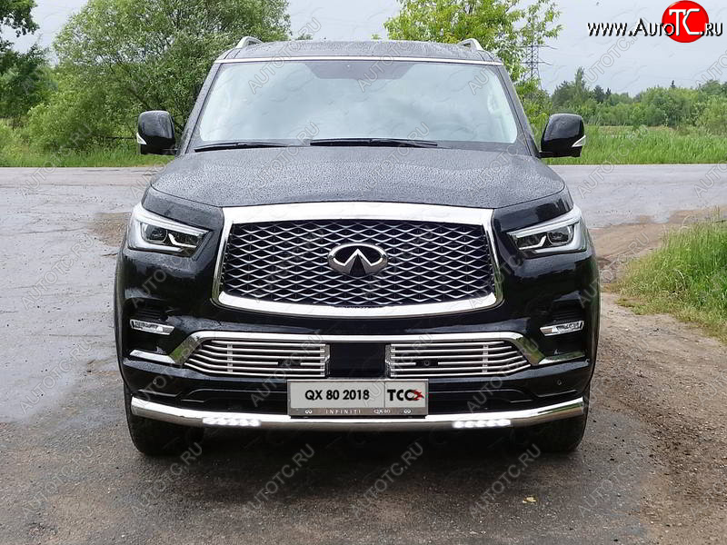 46 749 р. Защита переднего бампера нижняя с ДХО 76,1 мм ТСС Тюнинг INFINITI QX80 Z62 2-ой рестайлинг (2018-2024) (нержавейка)  с доставкой в г. Королёв