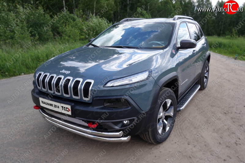 26 499 р. Защита переднего бампера (Trailhawk, двойная 60,3/60,3 мм) ТСС Тюнинг Jeep Cherokee KL дорестайлинг (2014-2017) (нержавейка)  с доставкой в г. Королёв