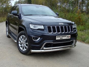 Защита переднего бампера нижняя двойная 76,1*42,2 мм ТСС Тюнинг Jeep Grand Cherokee WK2 1-ый рестайлинг (2013-2018)  (нержавейка)