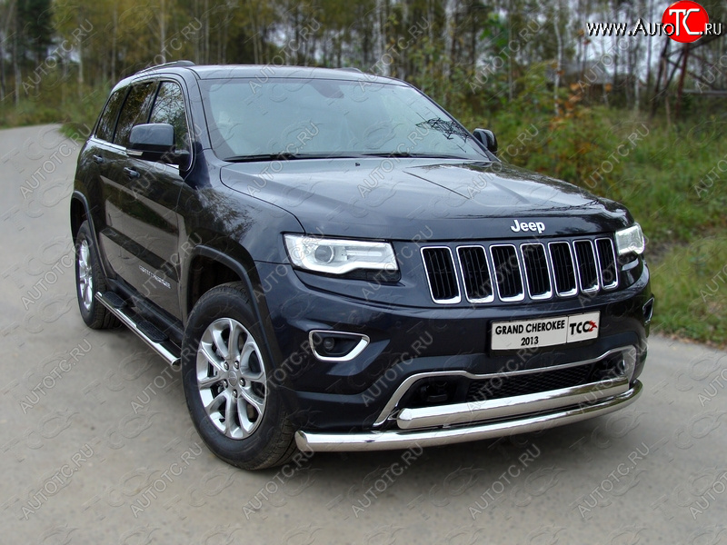 30 999 р. Защита передняя нижняя двойная 76,1*75 мм Тюнинг Jeep Grand Cherokee WK2 1-ый рестайлинг (2013-2018) (нержавейка)  с доставкой в г. Королёв