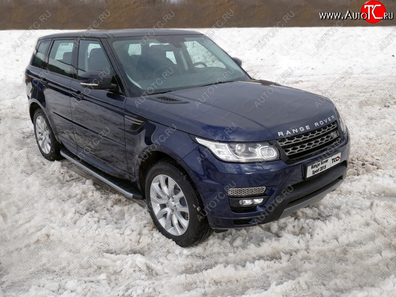 21 999 р. Пороги алюминиевые с пластиковой накладкой, ТСС Тюнинг  Land Rover Range Rover Sport  2 L494 (2013-2017) дорестайлинг (карбон серебро)  с доставкой в г. Королёв