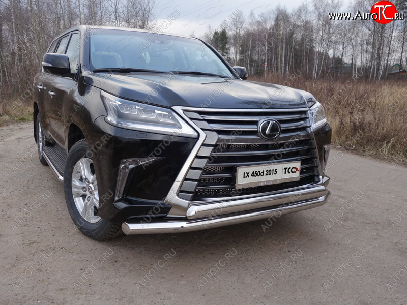 38 949 р. Защита передняя нижняя двойная 76,1*75 мм кроме F-Sport Тюнинг Lexus LX570 J200 2-ой рестайлинг (2015-2022) (нержавейка)  с доставкой в г. Королёв