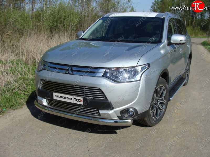 20 899 р. Защита переднего бампера нижняя овальная 75*42 мм ТСС Тюнинг  Mitsubishi Outlander  GF (2014-2016) 1-ый рестайлинг (нержавейка)  с доставкой в г. Королёв