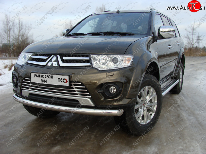 17 999 р. Защита переднего бампера нижняя 76,1 мм ТСС Тюнинг  Mitsubishi Pajero Sport  PB (2013-2017) рестайлинг (нержавейка)  с доставкой в г. Королёв