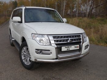 Защита передняя нижняя двойная 76,1*75 мм ТСС Тюнинг Mitsubishi Pajero 4 V90 2-ой рестайлинг (2014-2020)  (нержавейка)