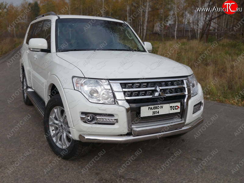 26 499 р. Защита передняя нижняя двойная 76,1*75 мм ТСС Тюнинг Mitsubishi Pajero 4 V90 2-ой рестайлинг (2014-2020) (нержавейка)  с доставкой в г. Королёв