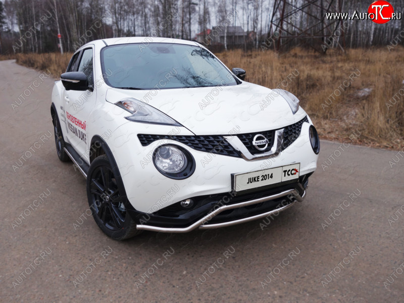 15 549 р. Защита переднего бампера кенгурин 42,4 мм ТСС Тюнинг Nissan Juke 1 YF15 рестайлинг (2014-2020) (нержавейка)  с доставкой в г. Королёв