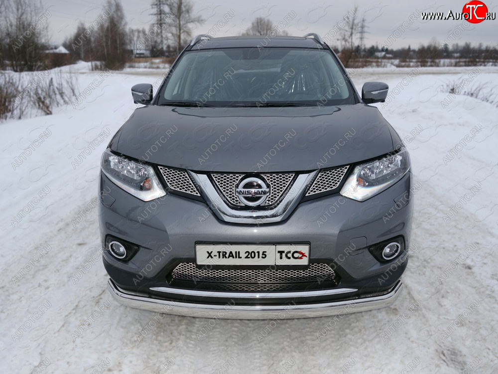 24 999 р. Защита переднего бампера нижняя овальная 75х42 мм ТСС Тюнинг Nissan X-trail 3 T32 дорестайлинг (2013-2018) (нержавейка)  с доставкой в г. Королёв