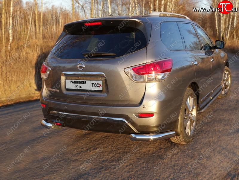 23 999 р. Защита задняя (уголки, нержавейка 76,1 мм) ТСС Тюнинг  Nissan Pathfinder  R52 (2012-2017) дорестайлинг  с доставкой в г. Королёв